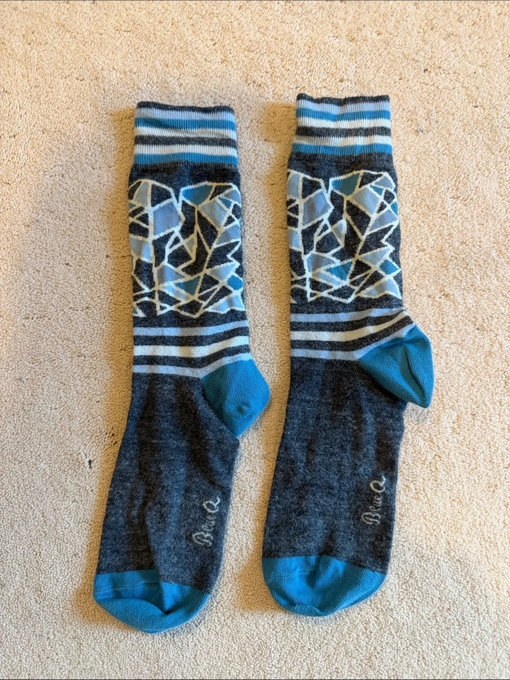 Bombas Blue and Gray Geometric Crew Socks for Men